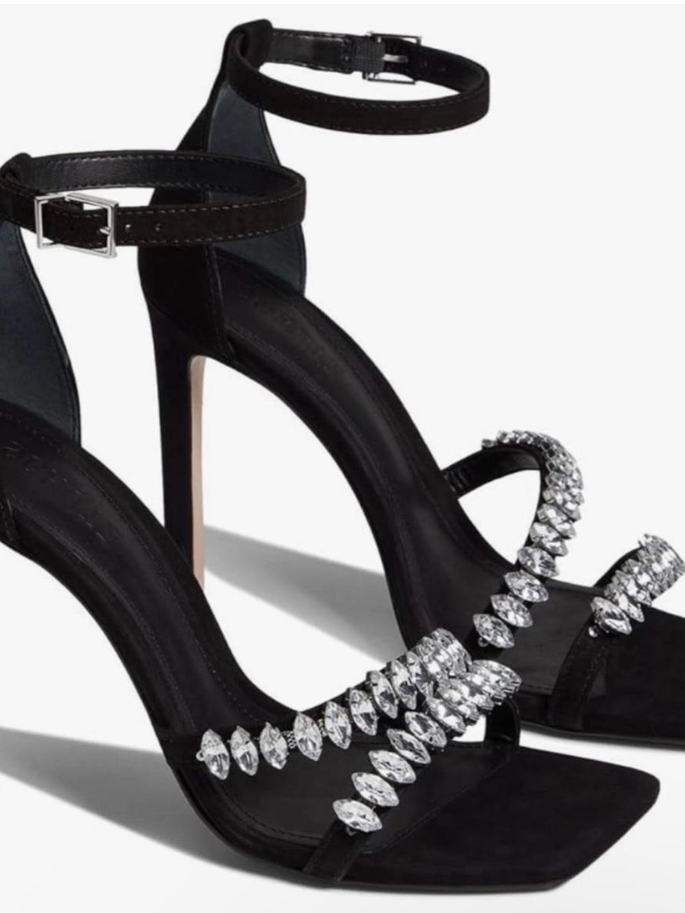 SCHUTZ Black Crystal-Embellished Ankle-Strap Stilettos